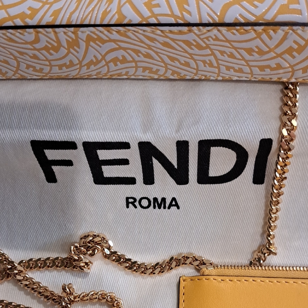 NIB Fendi Gold and FF Vertigo Print Leather Clutch - Picture 2 of 14